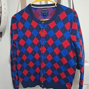 Tommy Hilfiger Red and Blue Checkered Cardigan